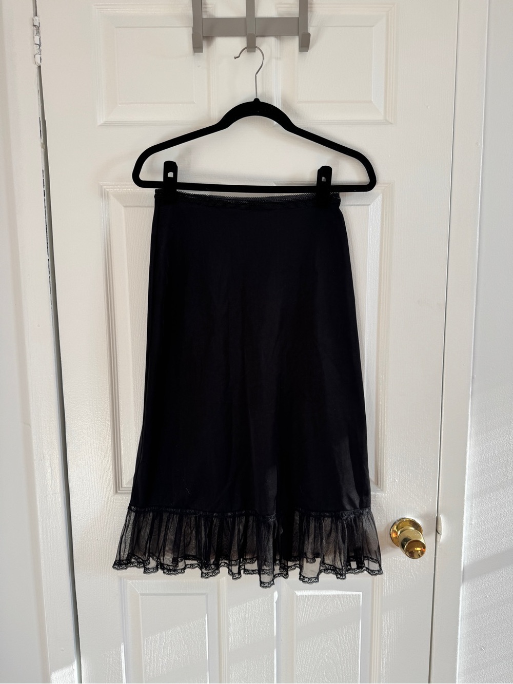 Vintage Black A-Line Skirt with Lace Ruffle Hem